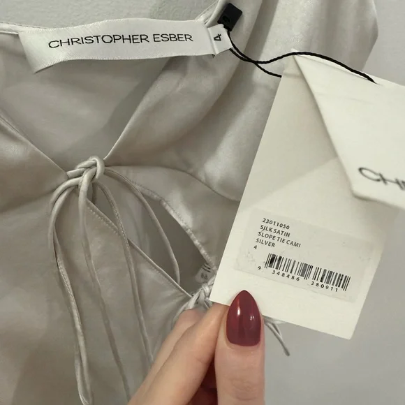 Christopher Esber Silk Camisole in Light Silver - Picture 5 of 5